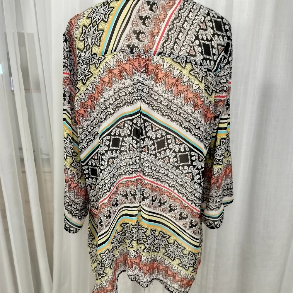 2/$30 Geometric Print Sheer Swim Bathing Suit Coverup Popover‎ Tunic Size XL
